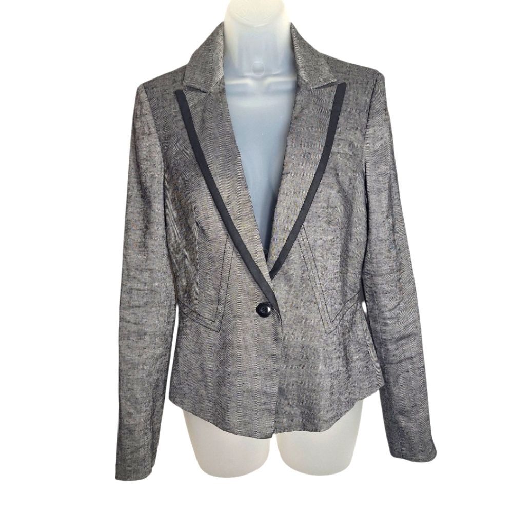 Bebe Gray Twill Blazer Lapel Fitted Tailored Professional Office Size 8 Womens